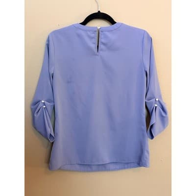Allegra K Periwinkle Chiffon Three Quarter Sleeve Keyhole Blouse Blue XS NWOT - Thumbnail 8