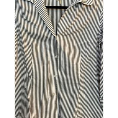 Anne Klein Pinstripe Button Front Blouse Gray White Women’s Medium - Thumbnail 3