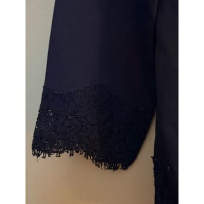 Kensie Navy Lace Trim Blouse Small Long Sleeve Crepe Pullover Relaxed Fit - Thumbnail 7