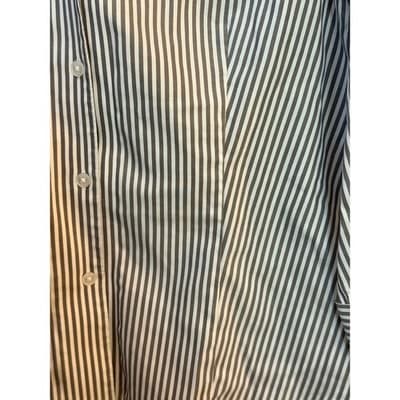 Anne Klein Pinstripe Button Front Blouse Gray White Women’s Medium - Thumbnail 4
