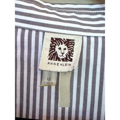 Anne Klein Pinstripe Button Front Blouse Gray White Women’s Medium - Thumbnail 6