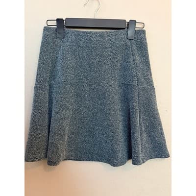 LOFT Women's Elastic Waist A-Line Cotton Blend Tweed Mini Skirt Gray XS - Thumbnail 2
