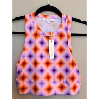 Olivaceous Silky Summer Crop Sunburst Tank Top Purple Orange Medium NWT - Thumbnail 3