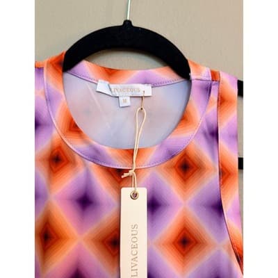Olivaceous Silky Summer Crop Sunburst Tank Top Purple Orange Medium NWT - Thumbnail 8