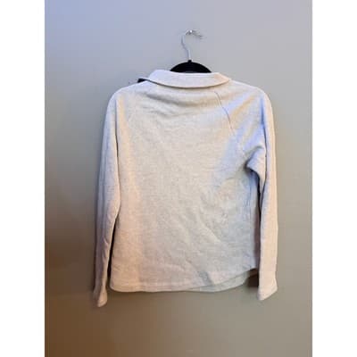 J.Crew Cream Knit Sweatshirt Button Collar Plaid Trim Women’s XXS - Thumbnail 8