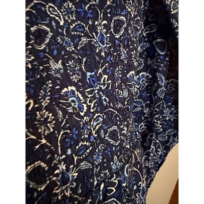 LOFT Smocked Floral Lace Trim Long Sleeve Pullover Blouse Navy Black XS - Thumbnail 12
