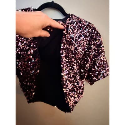 NEXT Girls Pink Sequin Crop Top Size 8 Crew Neck Short Sleeve Pull Over NWT - Thumbnail 7