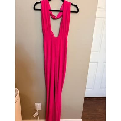 Olivaceous Halter Wide Leg Backless Palazzo Sexy Jumpsuit Pink Medium NWT