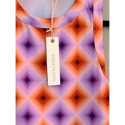 Olivaceous Silky Summer Crop Sunburst Tank Top Purple Orange Medium NWT - Thumbnail 4