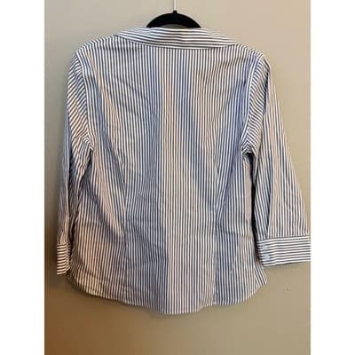 Anne Klein Pinstripe Button Front Blouse Gray White Women’s Medium - Thumbnail 8
