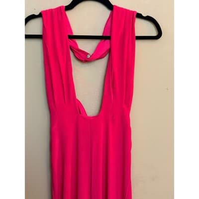 Olivaceous Halter Wide Leg Backless Palazzo Sexy Jumpsuit Pink Medium NWT - Thumbnail 3