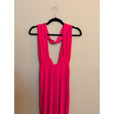 Olivaceous Halter Wide Leg Backless Palazzo Sexy Jumpsuit Pink Medium NWT - Thumbnail 2