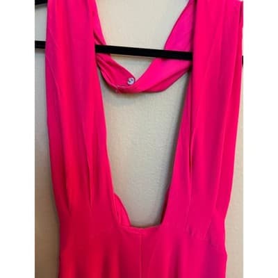 Olivaceous Halter Wide Leg Backless Palazzo Sexy Jumpsuit Pink Medium NWT - Thumbnail 6