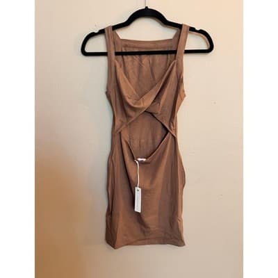 Olivaceous Bodycon Open Back Summer Minimalist Chic Tank Dress Brown M NWT - Thumbnail 2