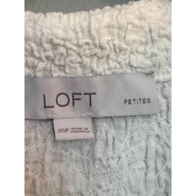 LOFT Women's Petite Button Down Puckered Knit Long Sleeve Blouse Cream XS - Thumbnail 7