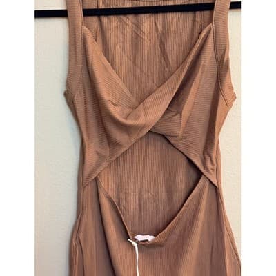 Olivaceous Bodycon Open Back Summer Minimalist Chic Tank Dress Brown M NWT - Thumbnail 7