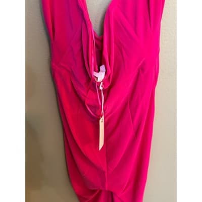Olivaceous Halter Wide Leg Backless Palazzo Sexy Jumpsuit Pink Medium NWT - Thumbnail 7