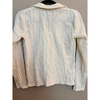 LOFT Women's Petite Button Down Puckered Knit Long Sleeve Blouse Cream XS - Thumbnail 11