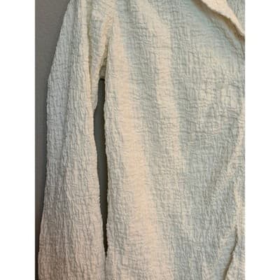 LOFT Women's Petite Button Down Puckered Knit Long Sleeve Blouse Cream XS - Thumbnail 4