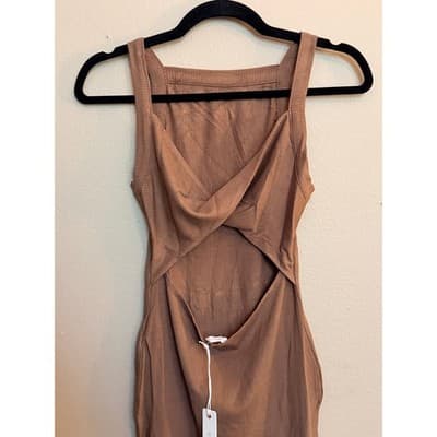 Olivaceous Bodycon Open Back Summer Minimalist Chic Tank Dress Brown M NWT - Thumbnail 6