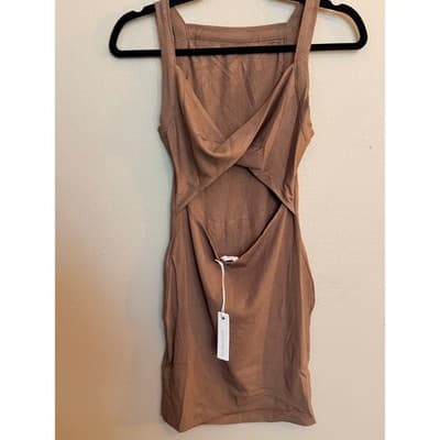 Olivaceous Bodycon Open Back Summer Minimalist Chic Tank Dress Brown M NWT - Thumbnail 5