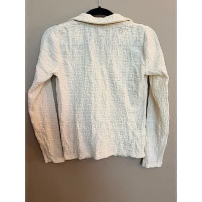 LOFT Women's Petite Button Down Puckered Knit Long Sleeve Blouse Cream XS - Thumbnail 10