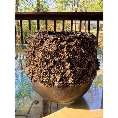 Vintage Brutalist Organic Textured Bronze Finish Vase Planter - Thumbnail 21