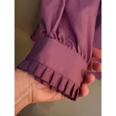 Debut Vintage Style Button Down Ruffled Collar Gathered Detailing Top Purple 12 - Thumbnail 4