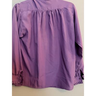 Debut Vintage Style Button Down Ruffled Collar Gathered Detailing Top Purple 12 - Thumbnail 9