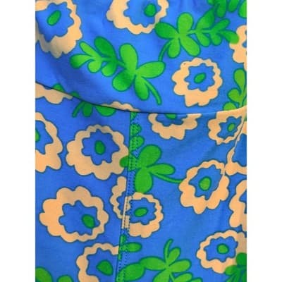 LuLaRoe Floral Spring Summer Wide Waistband Leggings Blue Green Tall Curvy - Thumbnail 4