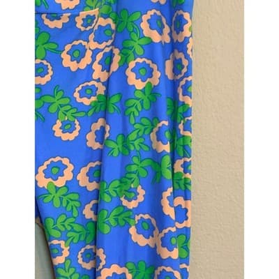 LuLaRoe Floral Spring Summer Wide Waistband Leggings Blue Green Tall Curvy - Thumbnail 3