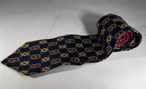 Tommy Hilfiger Necktie 100% Italian Silk Lion Crest Blue Tie - Thumbnail 3