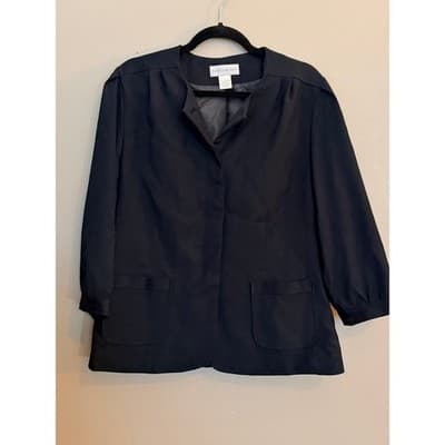 Estee Lauder Women's Collarless Design Three Quarter Sleeve Suit Jacket Black 18