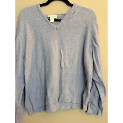 Rachel Zoe Fuzzy Hoodie Sweater Periwinkle V Neck Pullover Women’s XL