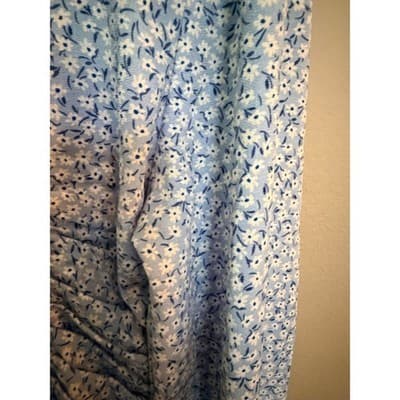 H&M Floral Smocked Ruched Off Shoulder Long Balloon Sleeves Crop Top Blue S - Thumbnail 14