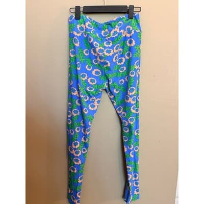 LuLaRoe Floral Spring Summer Wide Waistband Leggings Blue Green Tall Curvy - Thumbnail 7