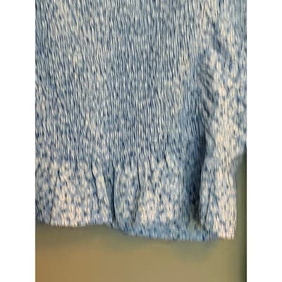 H&M Floral Smocked Ruched Off Shoulder Long Balloon Sleeves Crop Top Blue S - Thumbnail 9