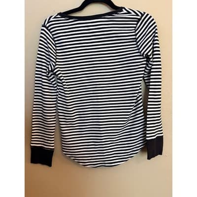 Old Navy Stripe Ribbed Waffle Crew Black Long Sleeve T-Shirt Women’s XXL - Thumbnail 7