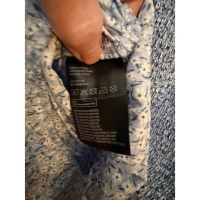 H&M Floral Smocked Ruched Off Shoulder Long Balloon Sleeves Crop Top Blue S - Thumbnail 16