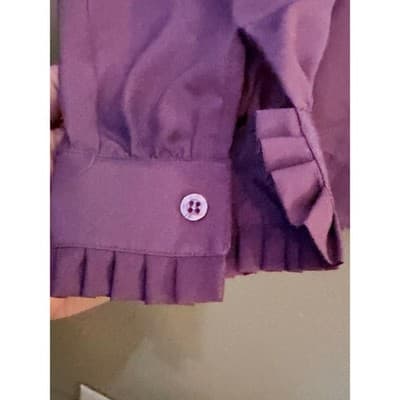 Debut Vintage Style Button Down Ruffled Collar Gathered Detailing Top Purple 12 - Thumbnail 3