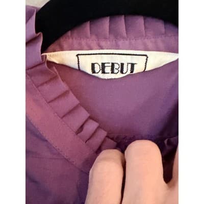 Debut Vintage Style Button Down Ruffled Collar Gathered Detailing Top Purple 12 - Thumbnail 6