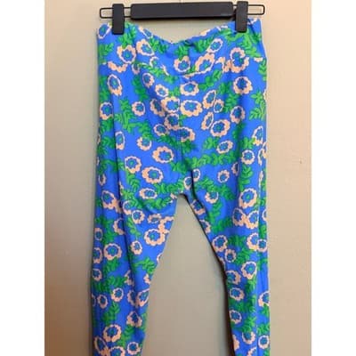 LuLaRoe Floral Spring Summer Wide Waistband Leggings Blue Green Tall Curvy - Thumbnail 8