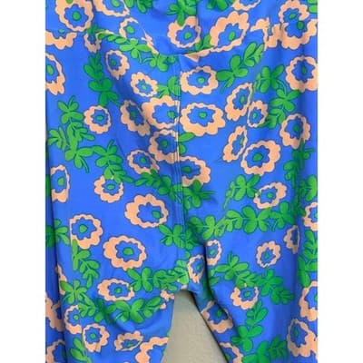 LuLaRoe Floral Spring Summer Wide Waistband Leggings Blue Green Tall Curvy - Thumbnail 9