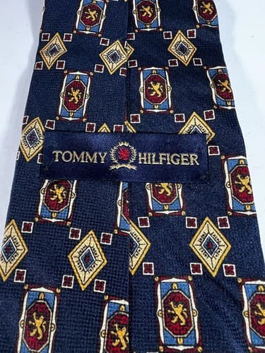 Tommy Hilfiger Necktie 100% Italian Silk Lion Crest Blue Tie - Thumbnail 2