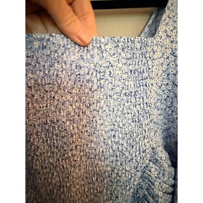H&M Floral Smocked Ruched Off Shoulder Long Balloon Sleeves Crop Top Blue S - Thumbnail 10