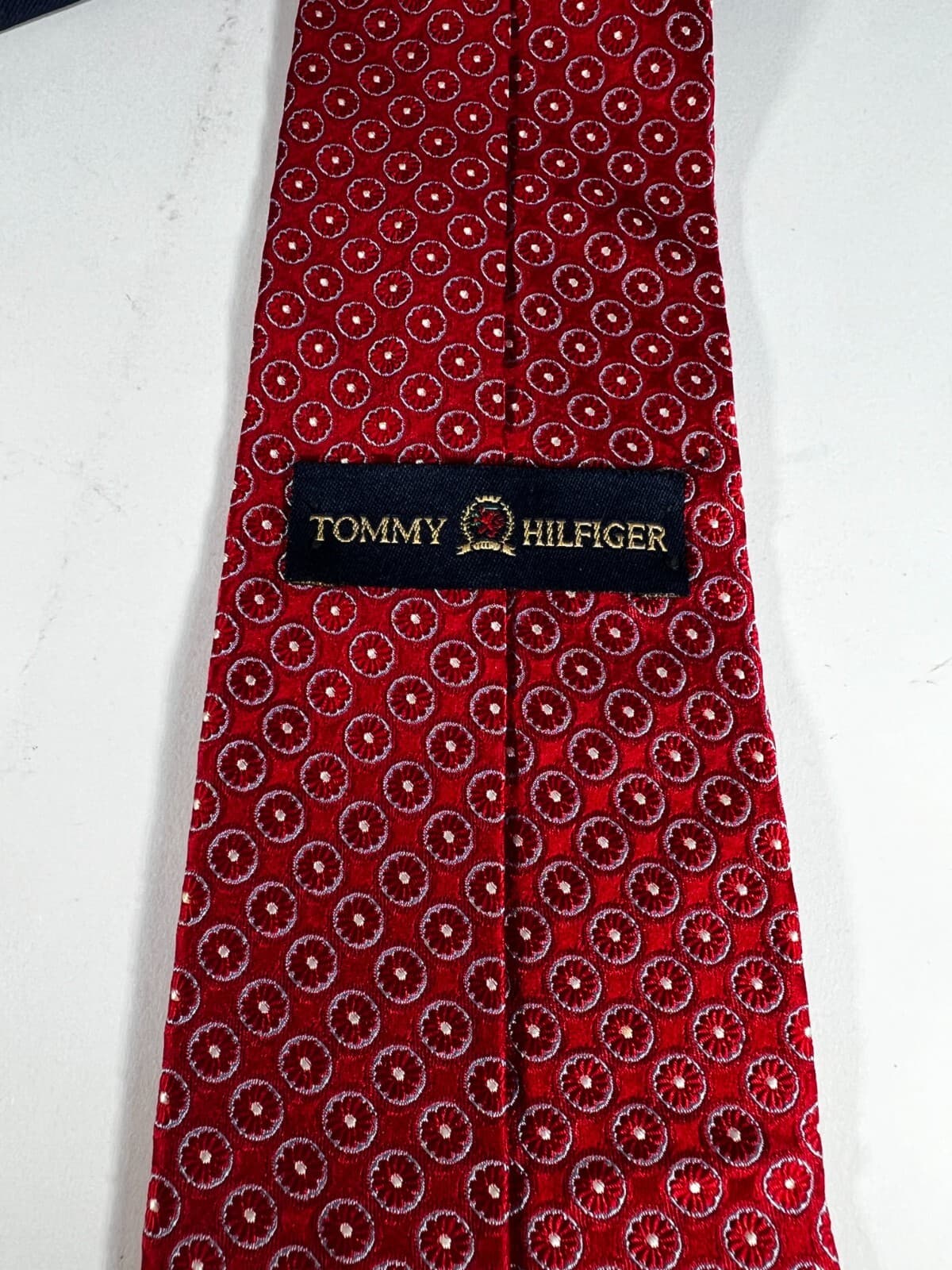Tommy Hilfiger Necktie 100% Italian Silk Red Blue Vintage Tie - Thumbnail 4