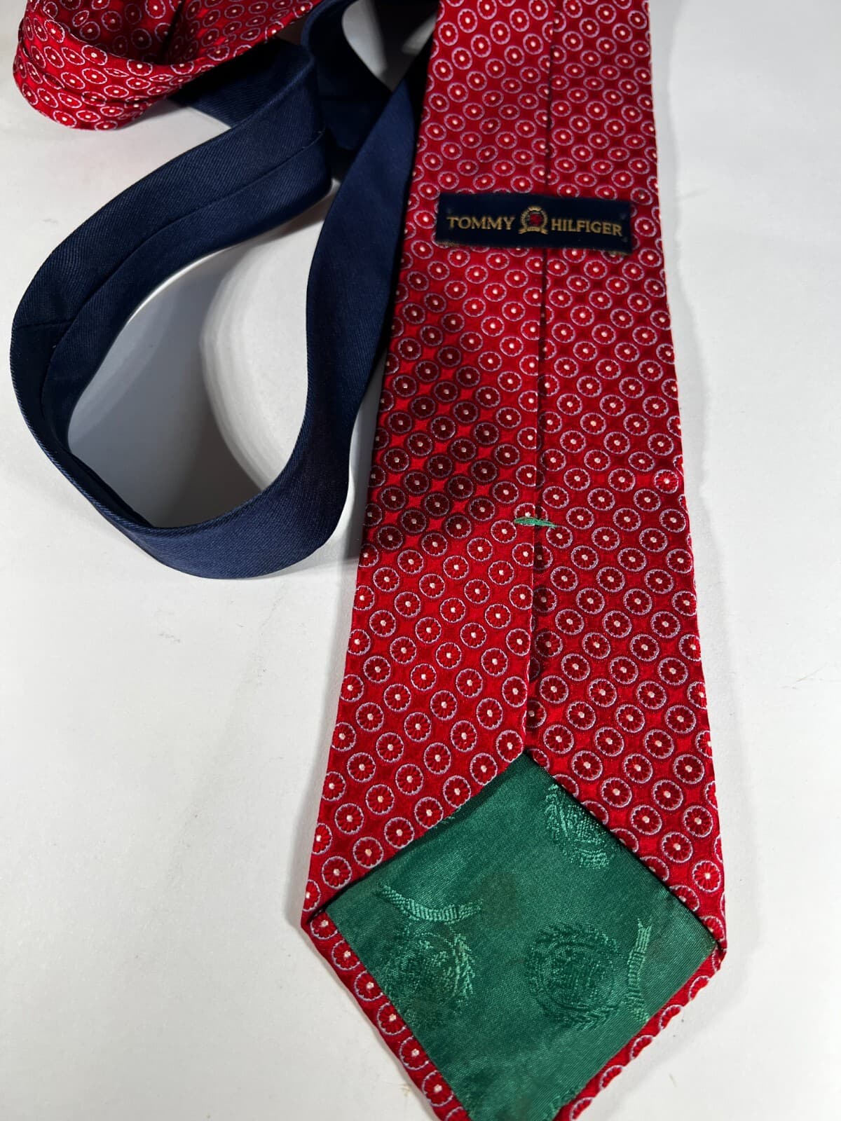 Tommy Hilfiger Necktie 100% Italian Silk Red Blue Vintage Tie - Thumbnail 5