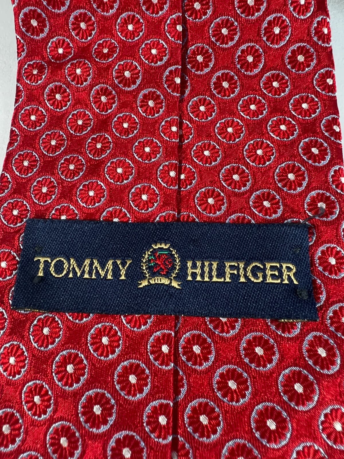 Tommy Hilfiger Necktie 100% Italian Silk Red Blue Vintage Tie - Thumbnail 2