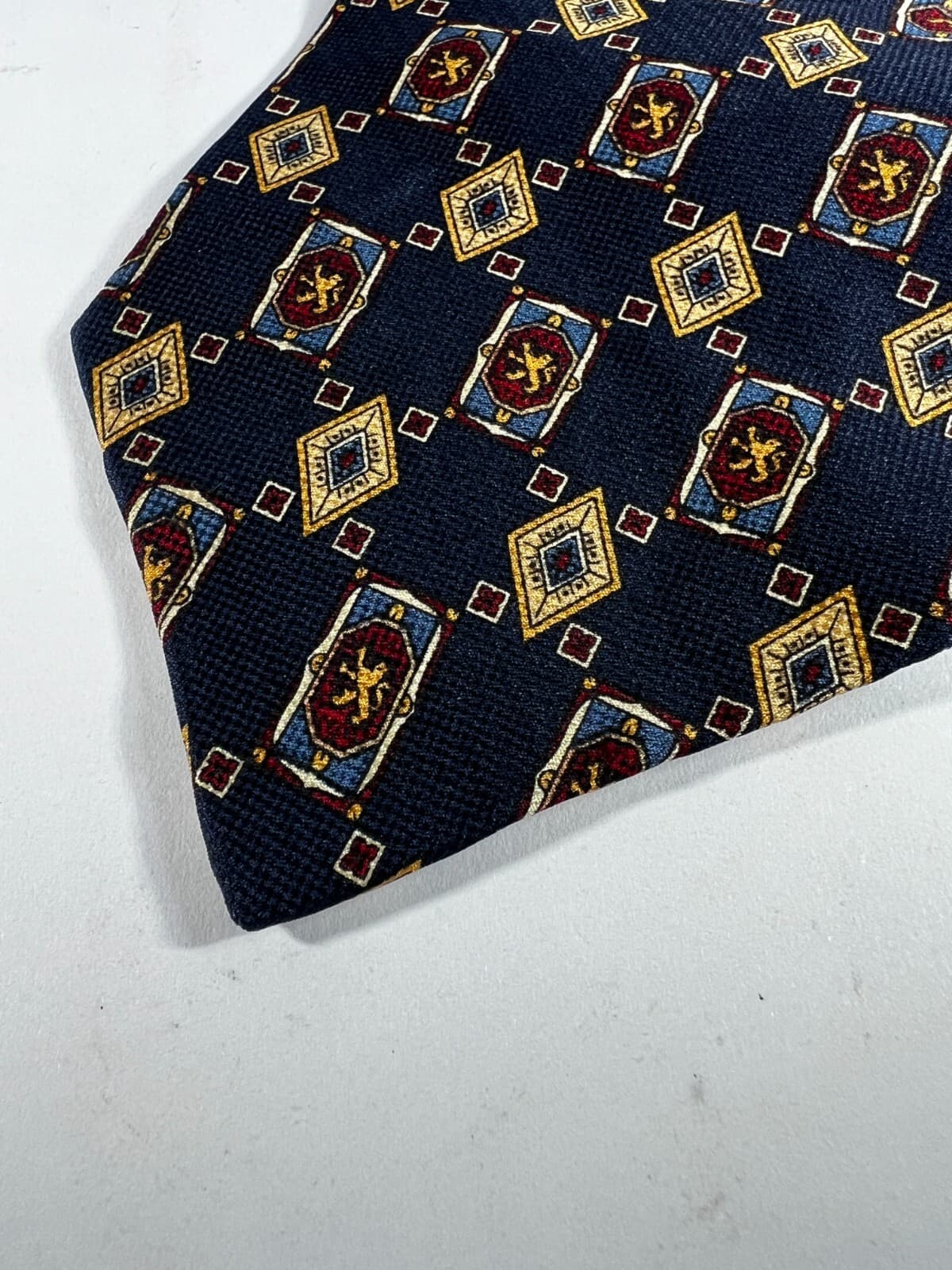 Tommy Hilfiger Necktie 100% Italian Silk Lion Crest Blue Tie - Thumbnail 15