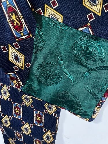 Tommy Hilfiger Necktie 100% Italian Silk Lion Crest Blue Tie - Thumbnail 8